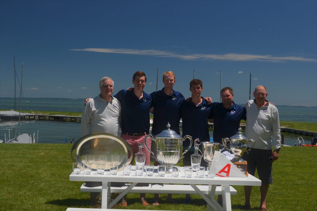 2018 A Scow National Champions (Left to Right): Chuck Lamphere, Gordon Lamphere, Michael Barr, Malcolm Lamphere, John Porter, David Porter